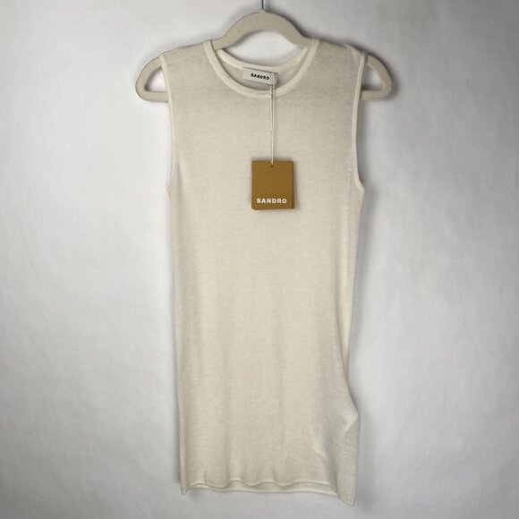 SANDRO IVORY ECRO LAYERED RIBBED WOOL KNIT SWEATER TANK TOP VEST MEDIUM - Picture 9 of 9